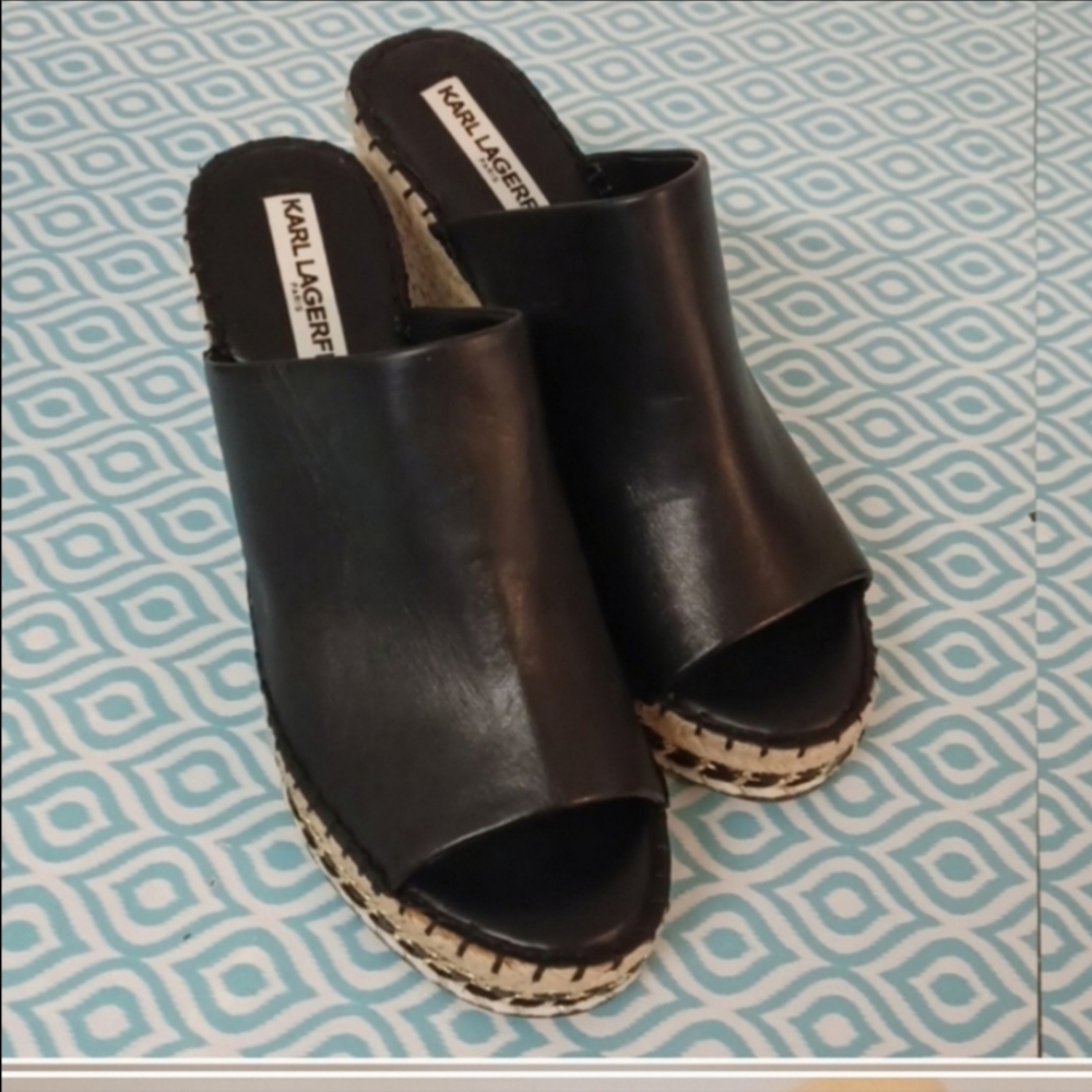 Karl Lagerfeld Black Wedge Sandals